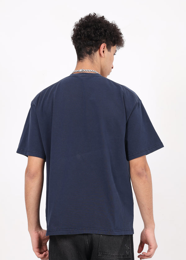Rib Knit Patchwork Azur Wash Tee