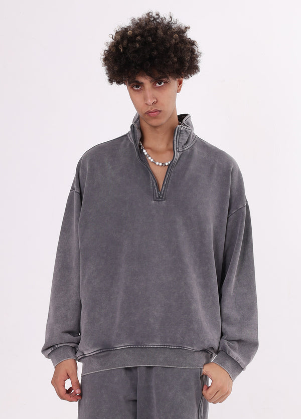 Half Zip Stand Collar Vintage Sweatshirt