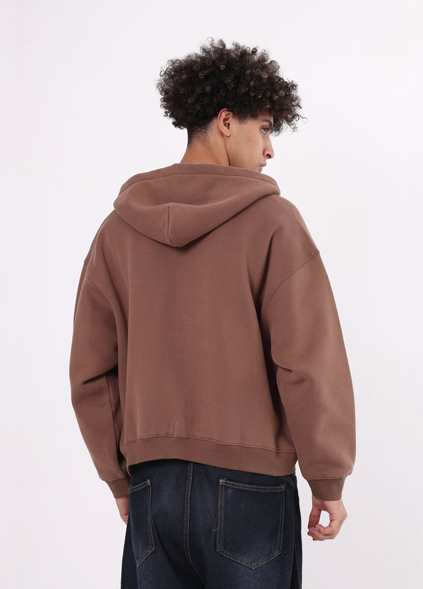 Boxy Cropped Zip Up Hoodie