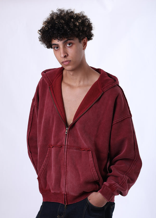 Destroyed Frayed Batik Zip Up Hoodie