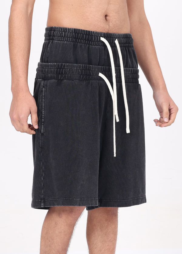 Double Waistband Snow Washed Shorts