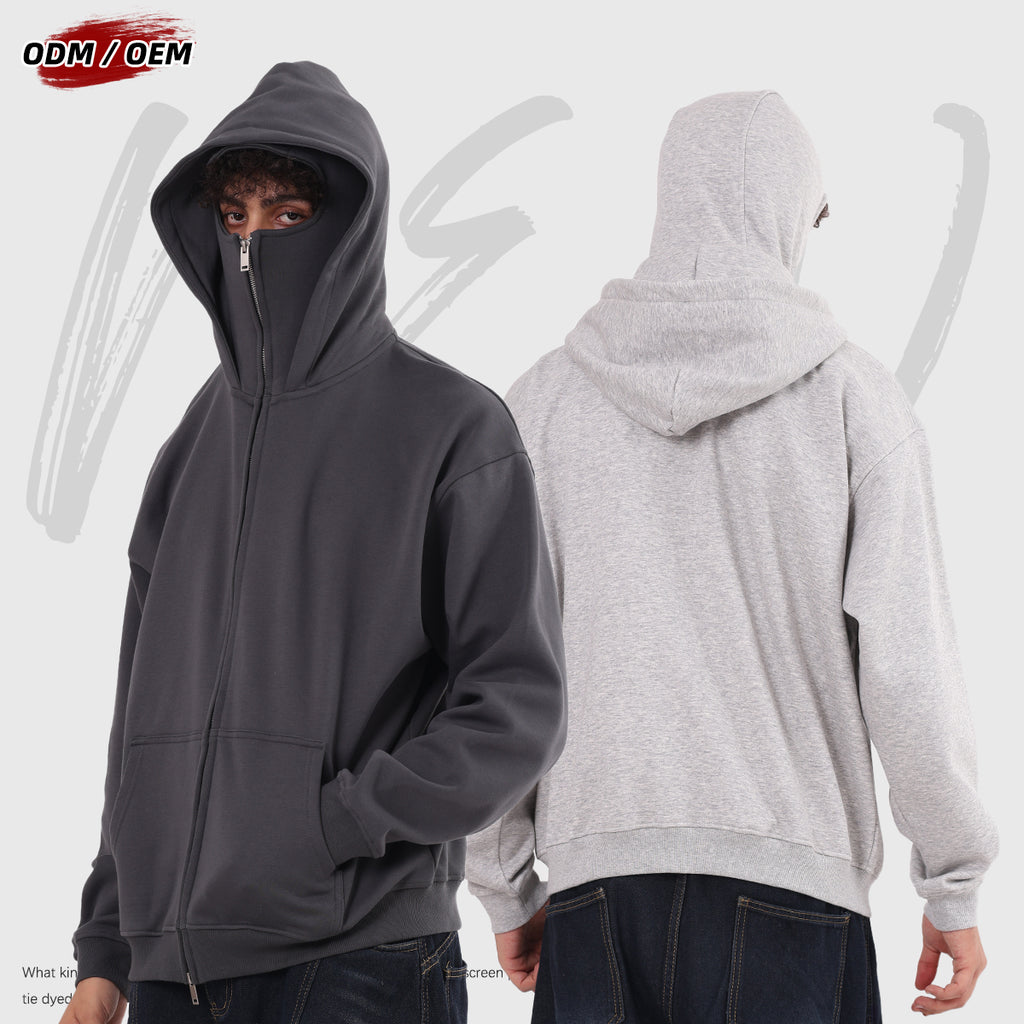 Dustproof Hidden Face Mask Silhouette Sports Zipper-up Hoodie