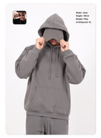Winter New Style Eye Mask Solid Hoodies OEM Service Custom Print Logo 350 Grams Loose Hip Hop Fleece Hooded For Men