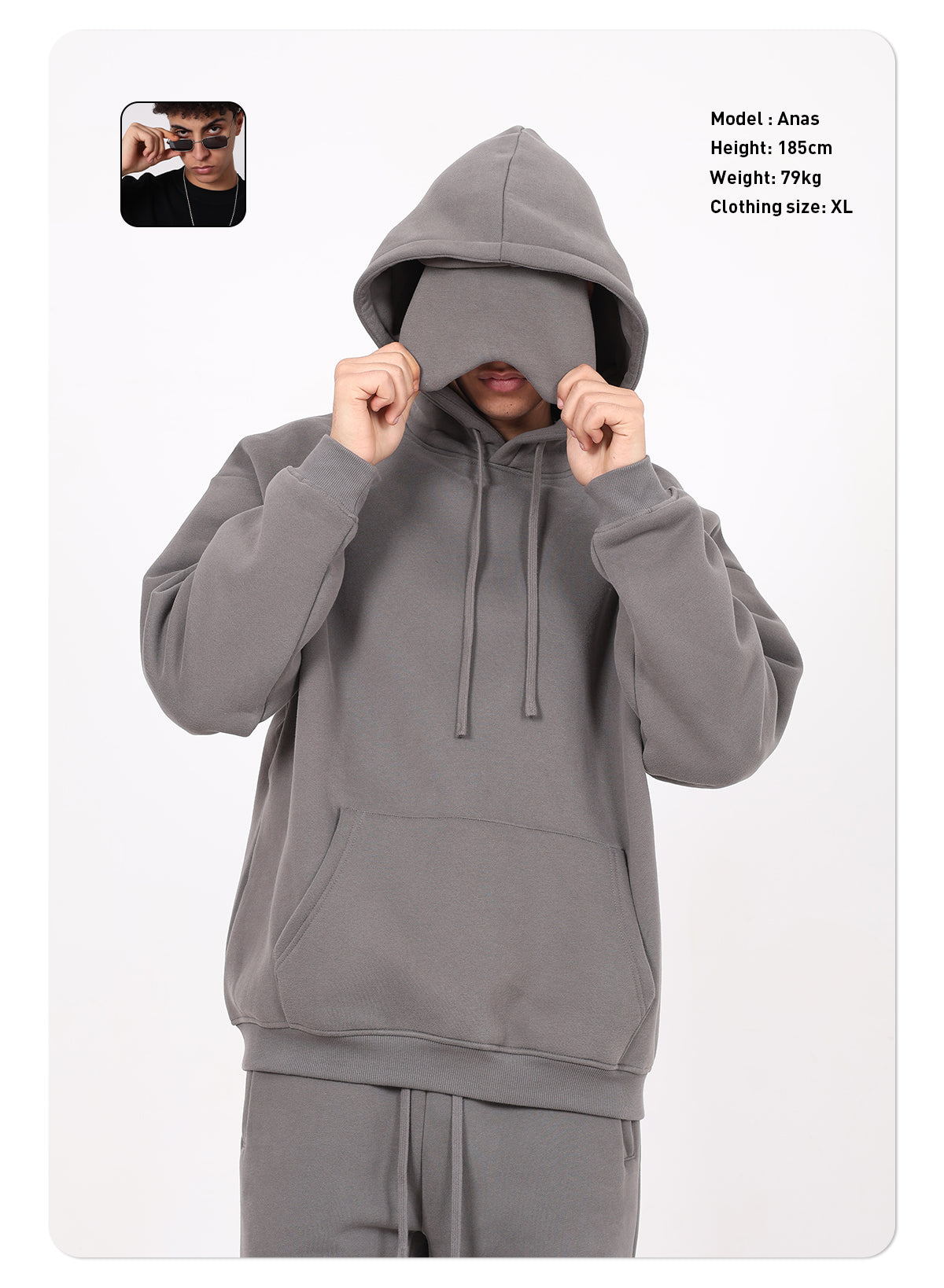 Winter New Style Eye Mask Solid Hoodies OEM Service Custom Print Logo 350 Grams Loose Hip Hop Fleece Hooded For Men