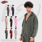 Custom Vintage Washed Hoodie Batik 370GSM Boxy Zipper-up Fleece Hoodie Men's Hooded Collar Coat for Winter