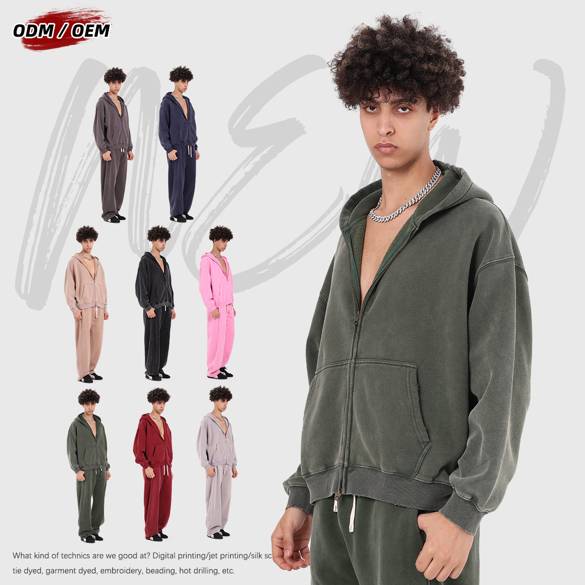 Custom Vintage Washed Hoodie Batik 370GSM Boxy Zipper-up Fleece Hoodie Men's Hooded Collar Coat for Winter