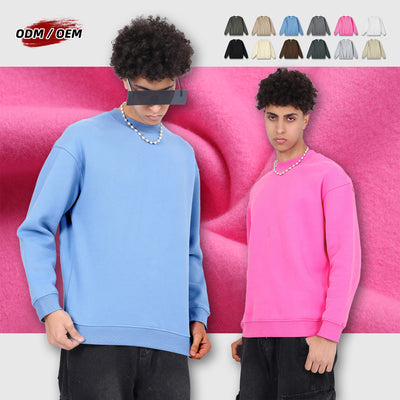 Custom Printing Logo Streetwear Polar Fleece Lined Crewneck Sweatshirt Solid Color Oversized Fit Sweatshirt