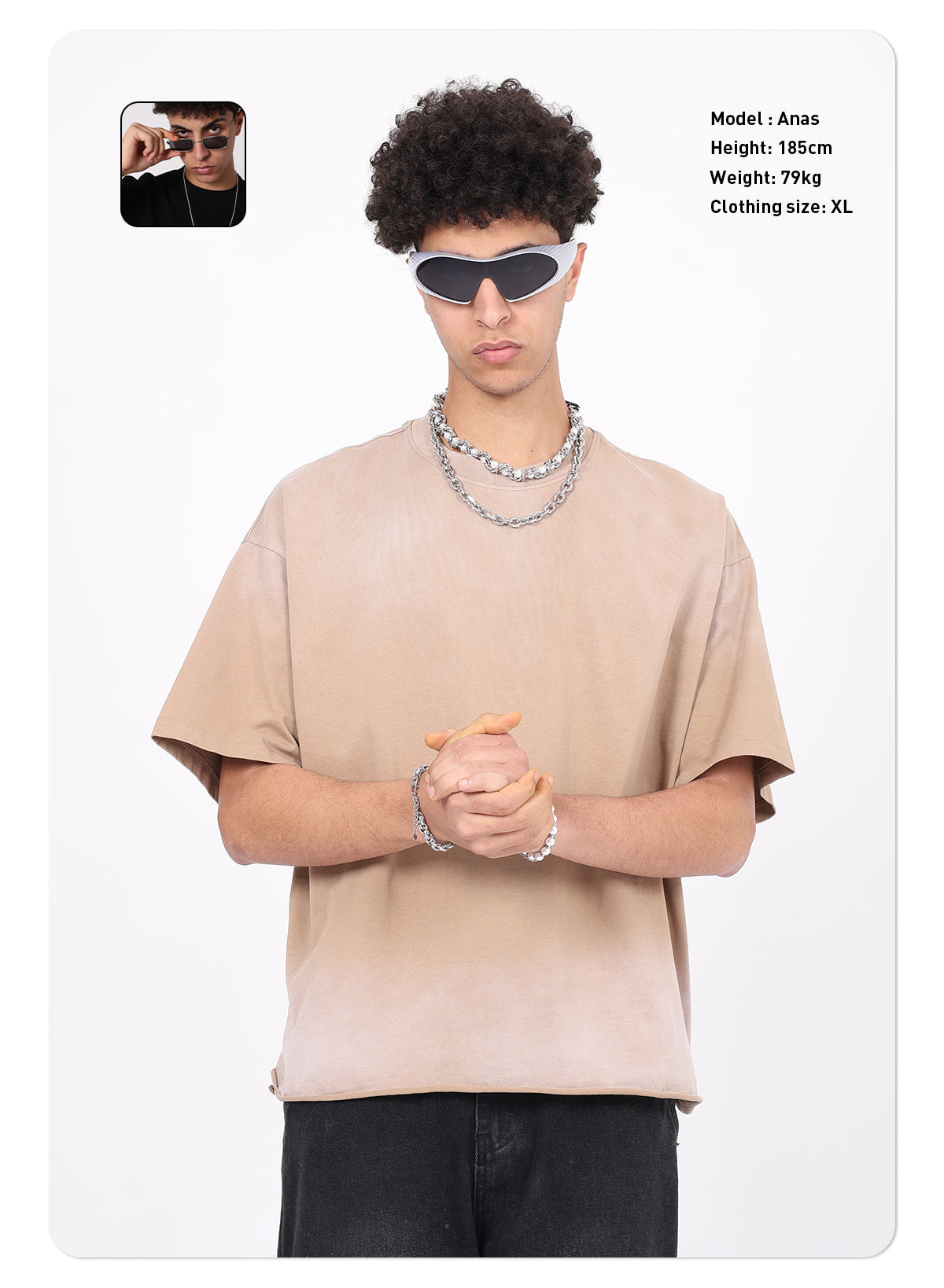 Men's Vintage Stone Wash Streetwear Boxy-Fit Spray-on Fading Distressed Edge Oversized Summer T-shirt