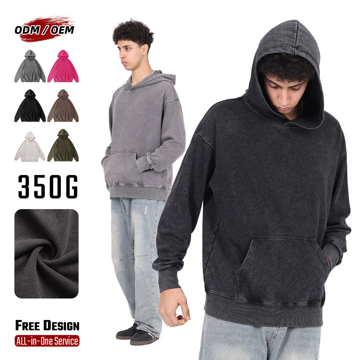 350GSM 80% Cotton Distressed Oversized Hooded Sweatshirt Drop-shoulder Sleeve Vintage Washed Looped Pile Hoodies