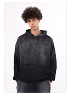 High street distressed hoodie batik washed hooded collar gradation loose pure cotton american style damage hoodie