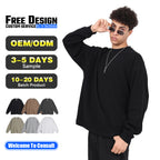 Men's High-Quality Breathable Waffle 330GSM Round-neck Loose-Fitting Casual Long-sleeved T-shirt