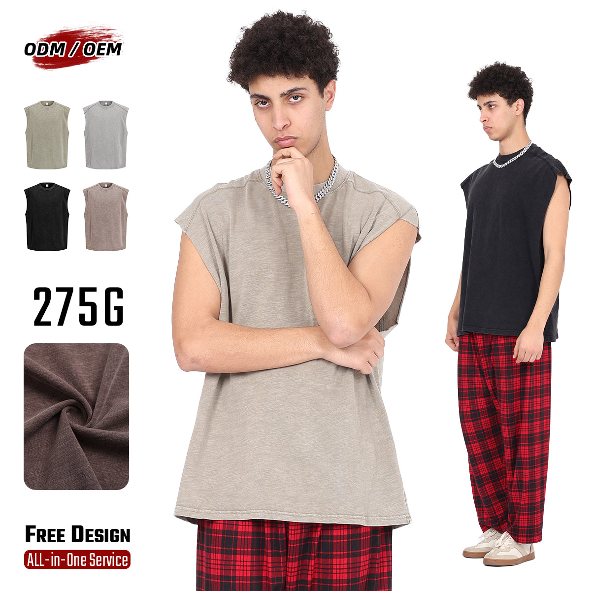 Vintage Washed Bamboo-rib Cotton Vest Raw-edge Sleeve Patched and Stud-embellished Design Chill Vibes Sleeveless T-shirt