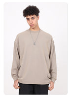 Men's High-Quality Breathable Waffle 330GSM Round-neck Loose-Fitting Casual Long-sleeved T-shirt