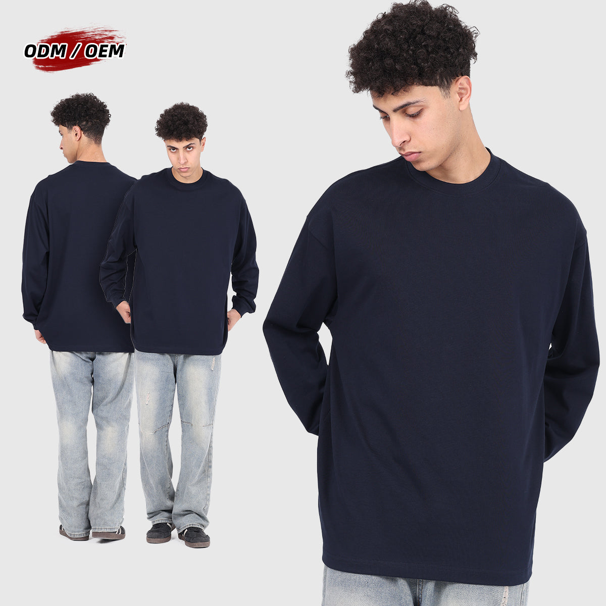 Custom Blank Graphic T-Shirt 305g Cotton Oversized T-Shirt Long Sleeve Blank Heavyweight Big and Tall T-Shirts