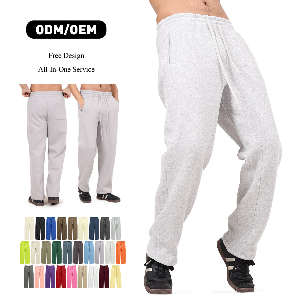 Men's 350GSM Hip Hop Casual Trousers Solid Loose Sports Pants Fleece Straight-Leg Pants Custom Printed Logo Pants