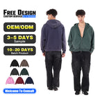 OEM Vintage Zipper-up Hoodie Washed Loose Distressed Boxy-Fit 400GSM Fleece Hooded Sweatshirt Double Zipper Men's Hoodie