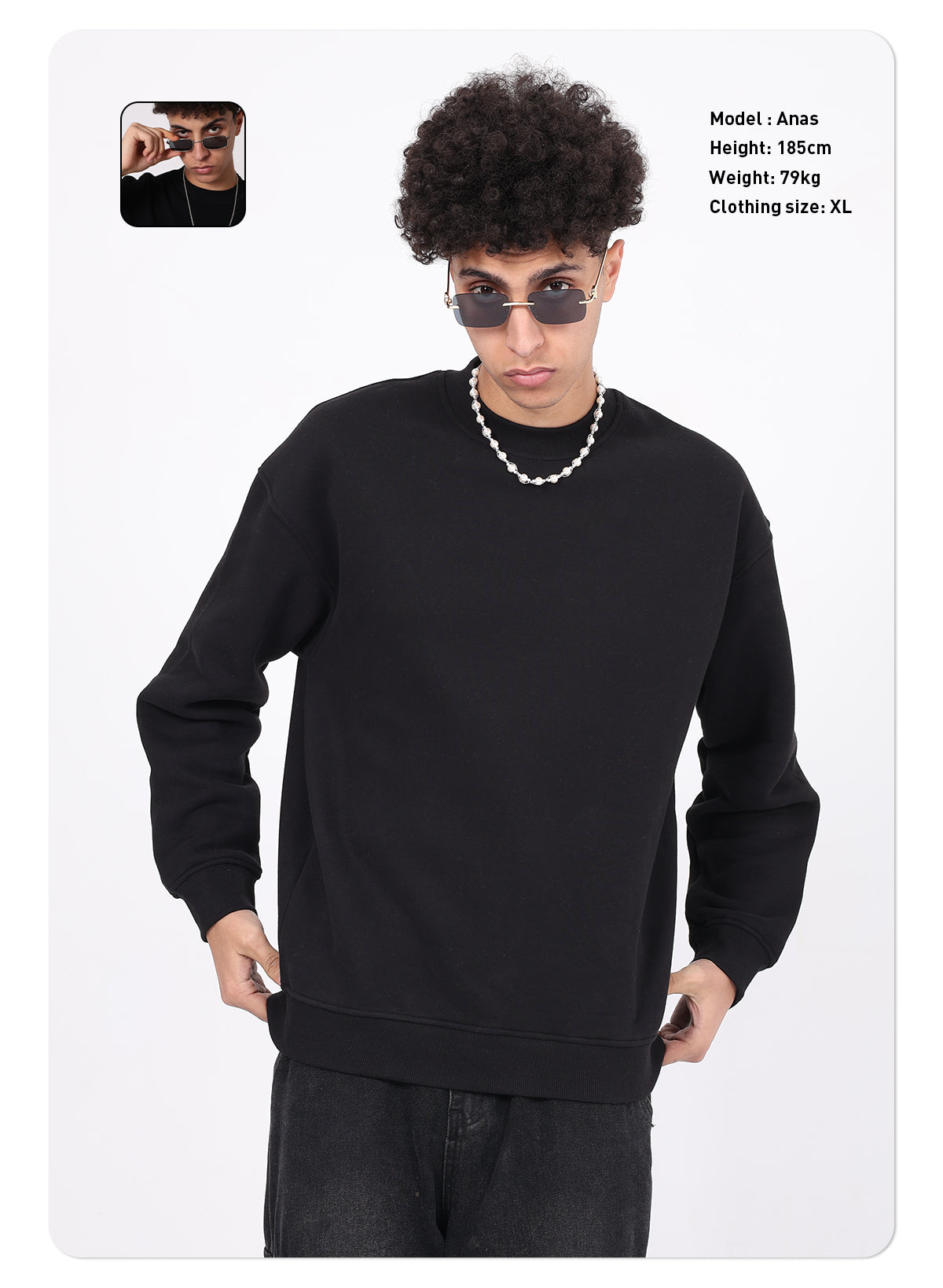 Custom Printing Logo Streetwear Polar Fleece Lined Crewneck Sweatshirt Solid Color Oversized Fit Sweatshirt