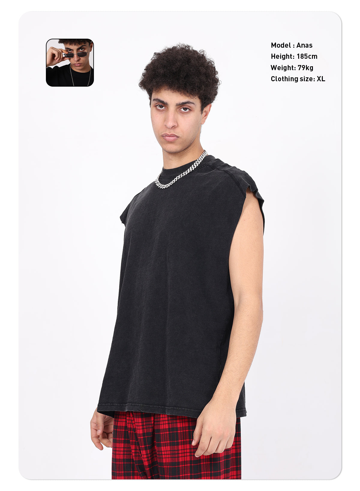 Vintage Washed Bamboo-rib Cotton Vest Raw-edge Sleeve Patched and Stud-embellished Design Chill Vibes Sleeveless T-shirt