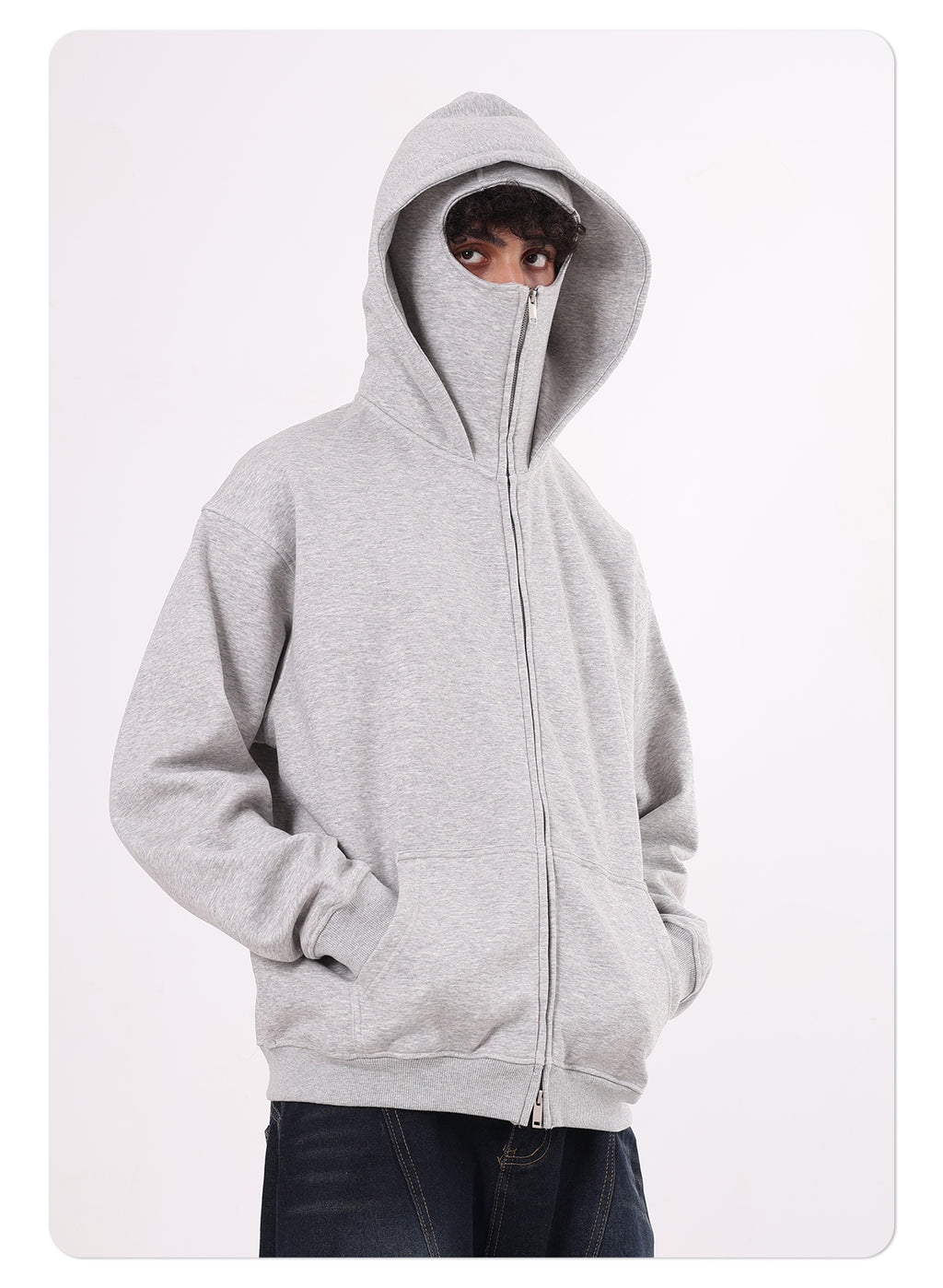 Dustproof Hidden Face Mask Silhouette Sports Zipper-up Hoodie