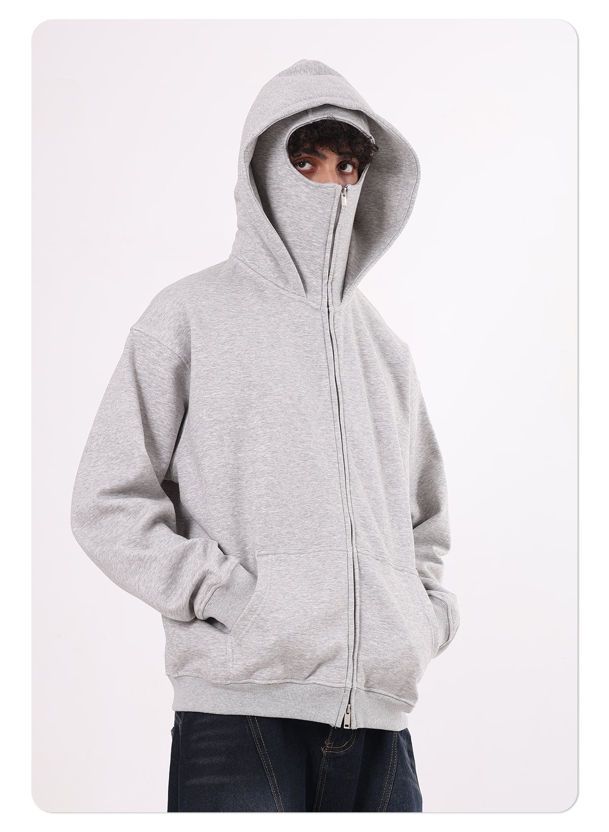 Dustproof Hidden Face Mask Silhouette Sports Zipper-up Hoodie