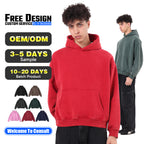 400GSM Vintage Washed Short and Wide Boxy-Fit Fleece Hooded Sweatshirt Snow-wash Loose Casual Hoodie for Men