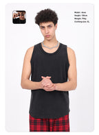 Vintage 325g Waffle U-neck Batik Washed Reverse Topstitching Raw-Edge Hem Sleeveless T-shirt