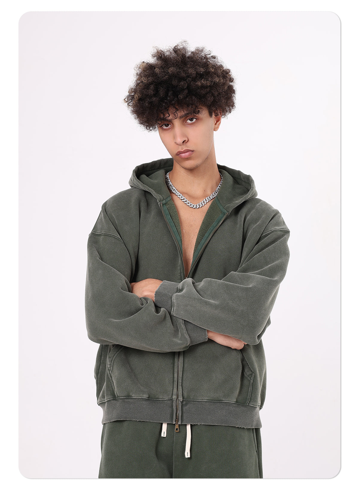 Custom Vintage Washed Hoodie Batik 370GSM Boxy Zipper-up Fleece Hoodie Men's Hooded Collar Coat for Winter