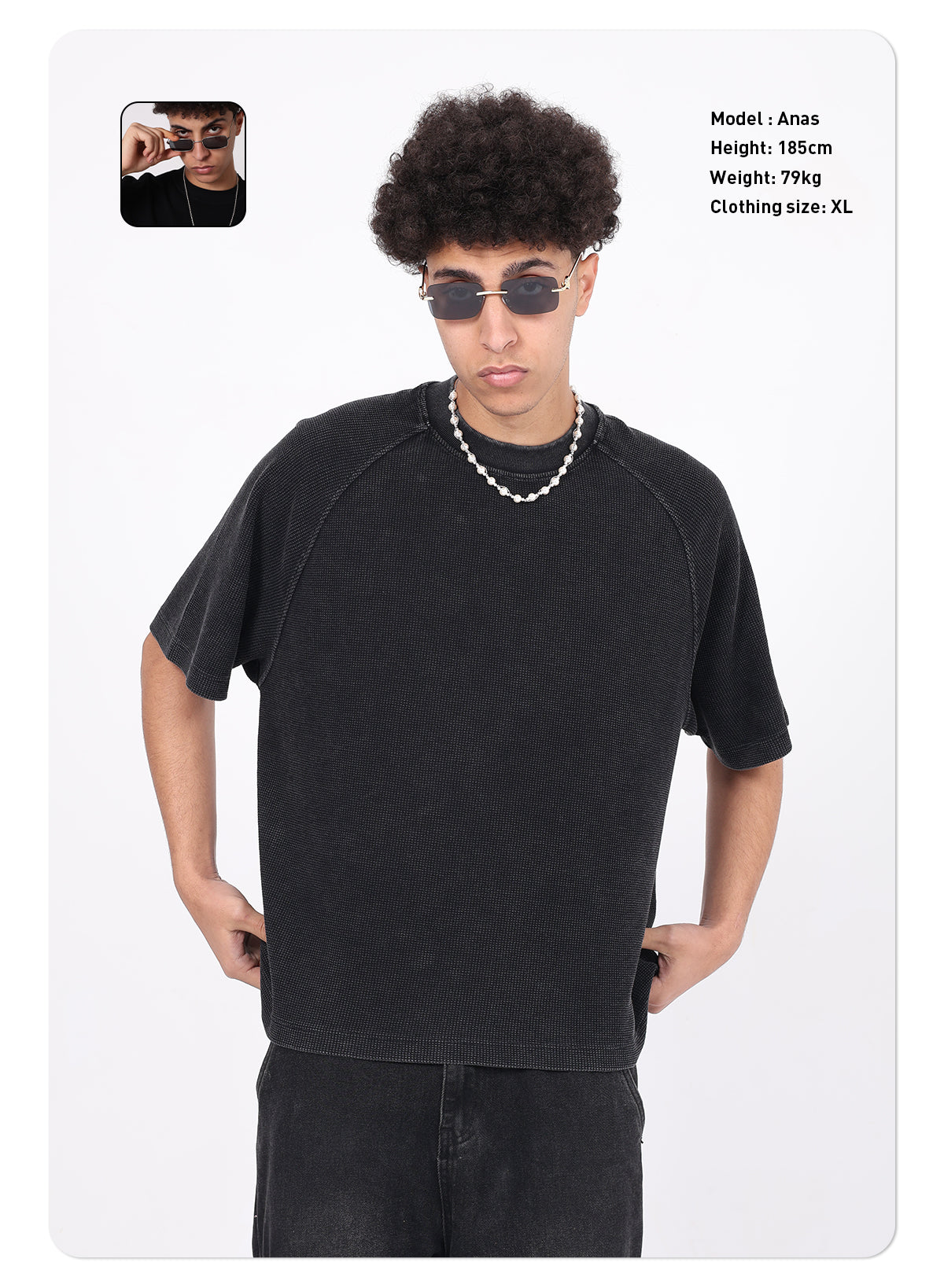 Men's 100% Cotton Vintage Snow Wash Distressed High-Street Boxy Fit Polo-Collar Short-Sleeve T-shirt