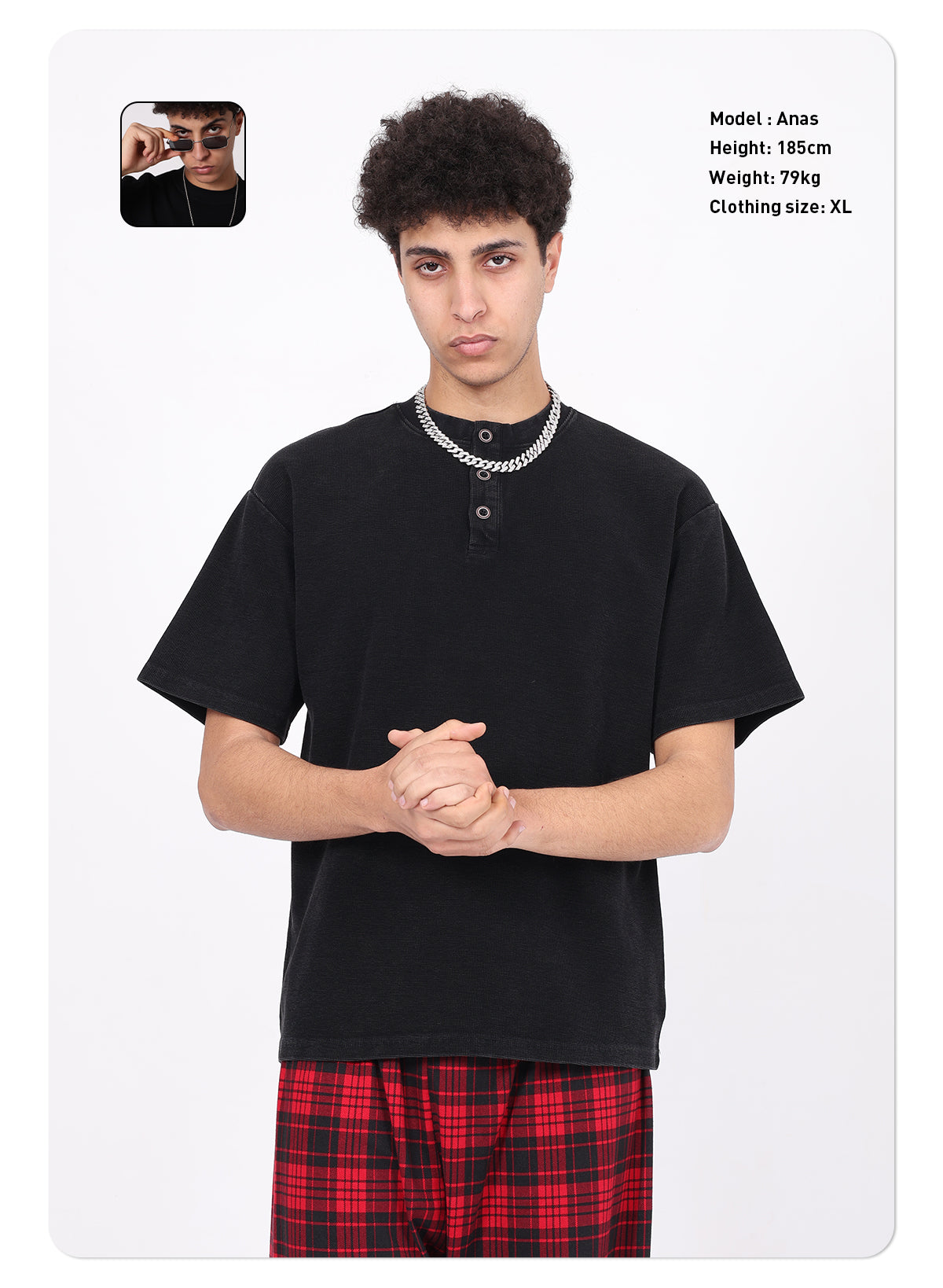 Wholesale 325g Heavyweight Waffle Henley Neck Short-sleeve Batik Washed Vintage Casual T-shirt