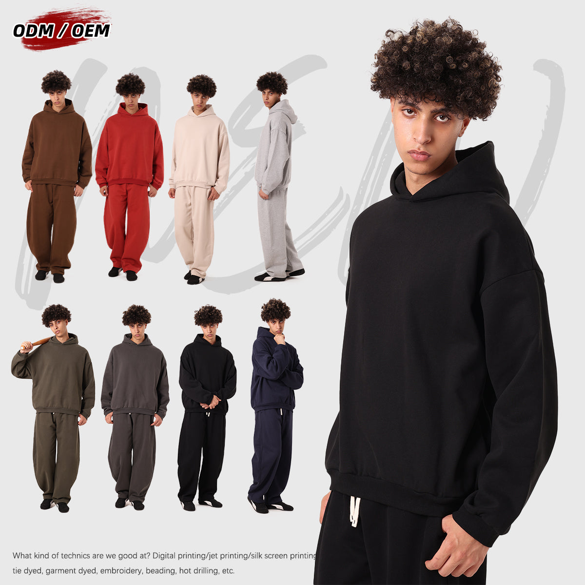 Solid color casual winter pullover hoodie fleece lined hidden pocket oversized basic design digital printing polyester/cotton