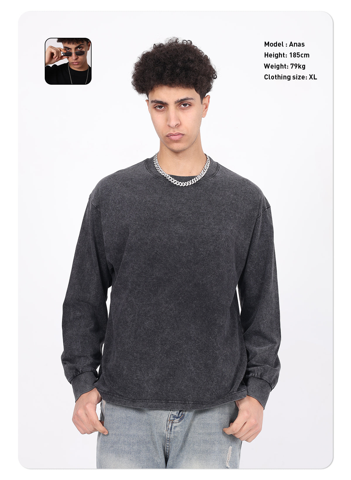 100% cotton, 230g heavyweight vintage distressed washed drop shoulder long-sleeve oversized t-shirt