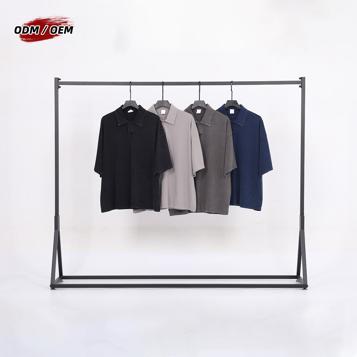 Men's 100% Cotton Vintage Snow Wash Distressed High-Street Boxy Fit Polo-Collar Short-Sleeve T-shirt