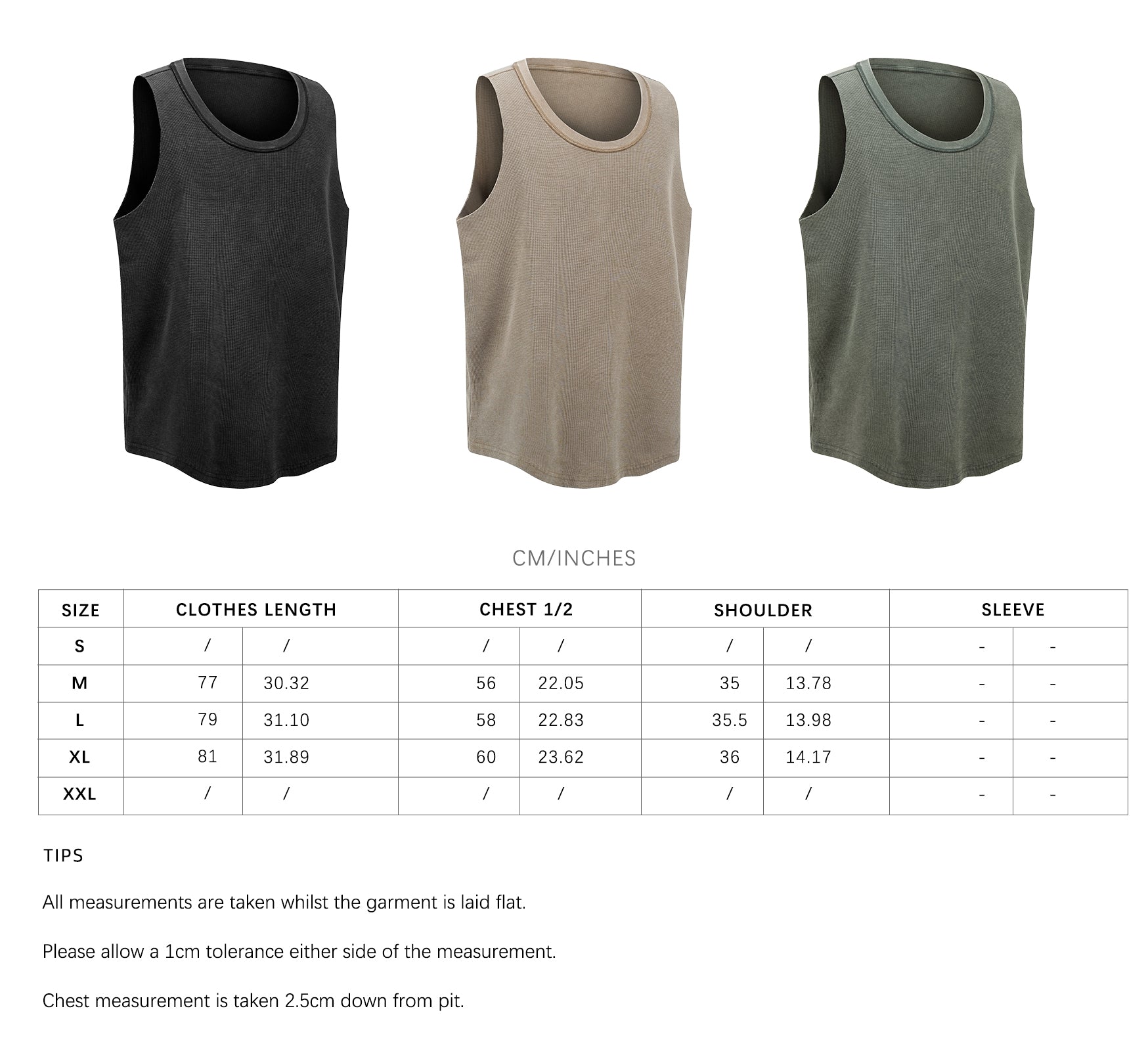 Vintage 325g Waffle U-neck Batik Washed Reverse Topstitching Raw-Edge Hem Sleeveless T-shirt