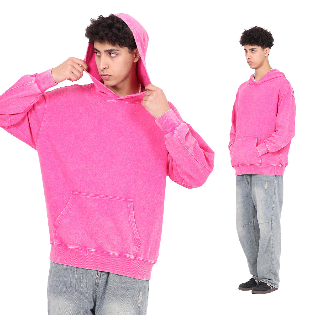 350GSM 80% Cotton Distressed Oversized Hooded Sweatshirt Drop-shoulder Sleeve Vintage Washed Looped Pile Hoodies