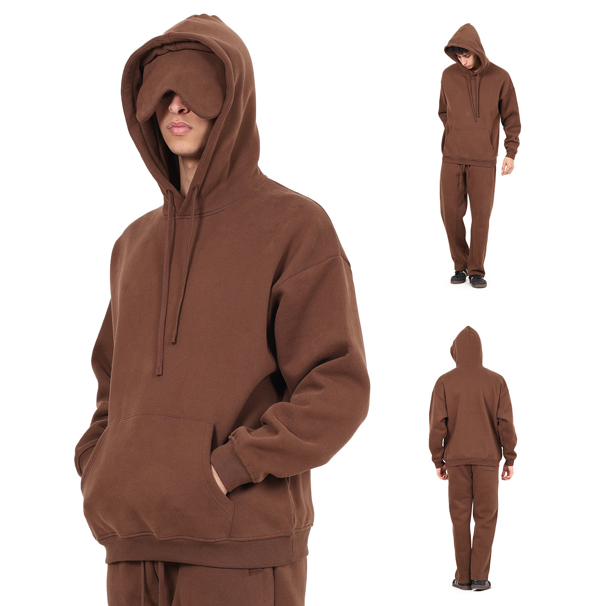 Winter New Style Eye Mask Solid Hoodies OEM Service Custom Print Logo 350 Grams Loose Hip Hop Fleece Hooded For Men