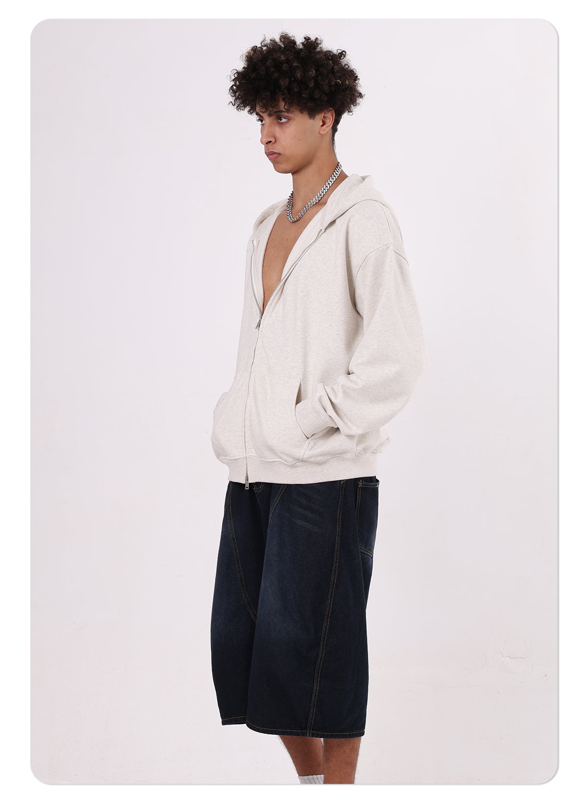 New American Style Heavyweight 445GSM Thermal Fleece Double-zipper Coat Solid Loose Zipper-up Hooded for Autumn