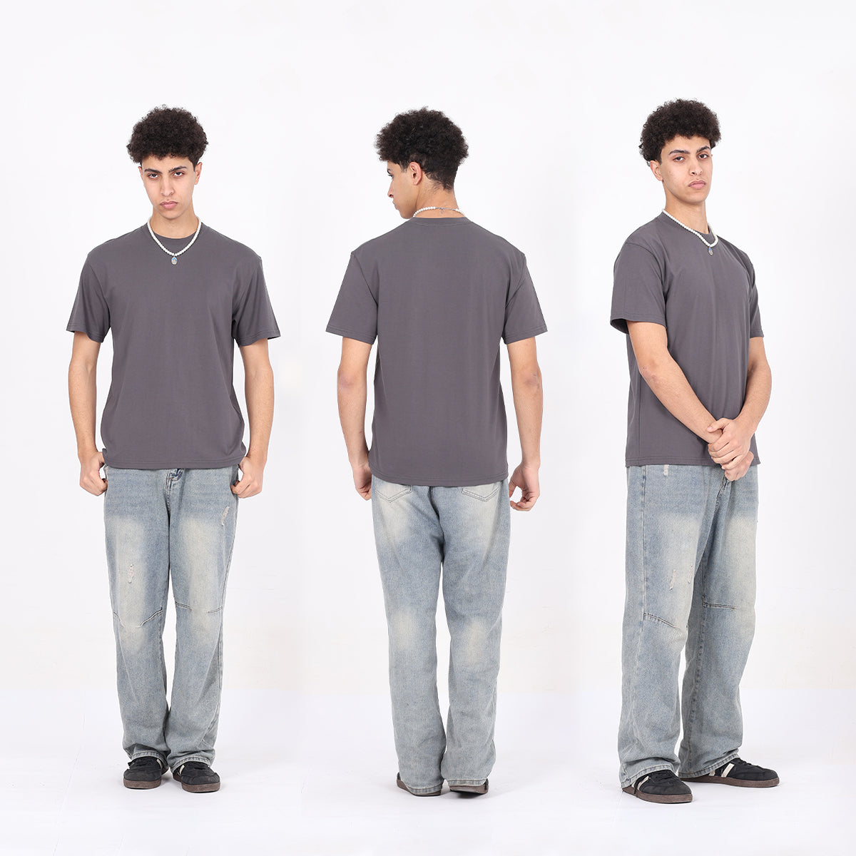 Wholesale 100% cotton 230g heavyweight solid color crew-neck short-sleeve drop-shoulder blank t-shirt