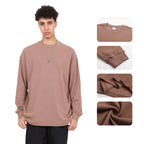 Men's High-Quality Breathable Waffle 330GSM Round-neck Loose-Fitting Casual Long-sleeved T-shirt