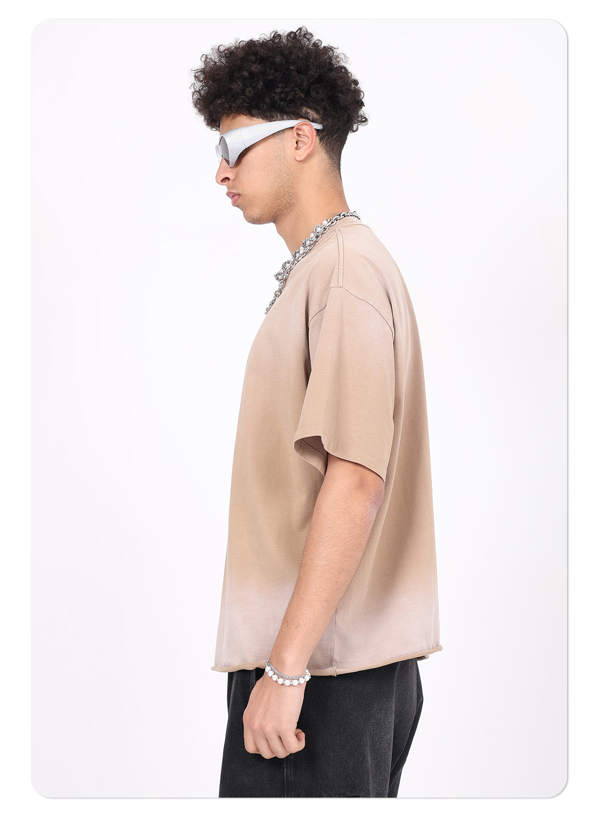 Men's Vintage Stone Wash Streetwear Boxy-Fit Spray-on Fading Distressed Edge Oversized Summer T-shirt