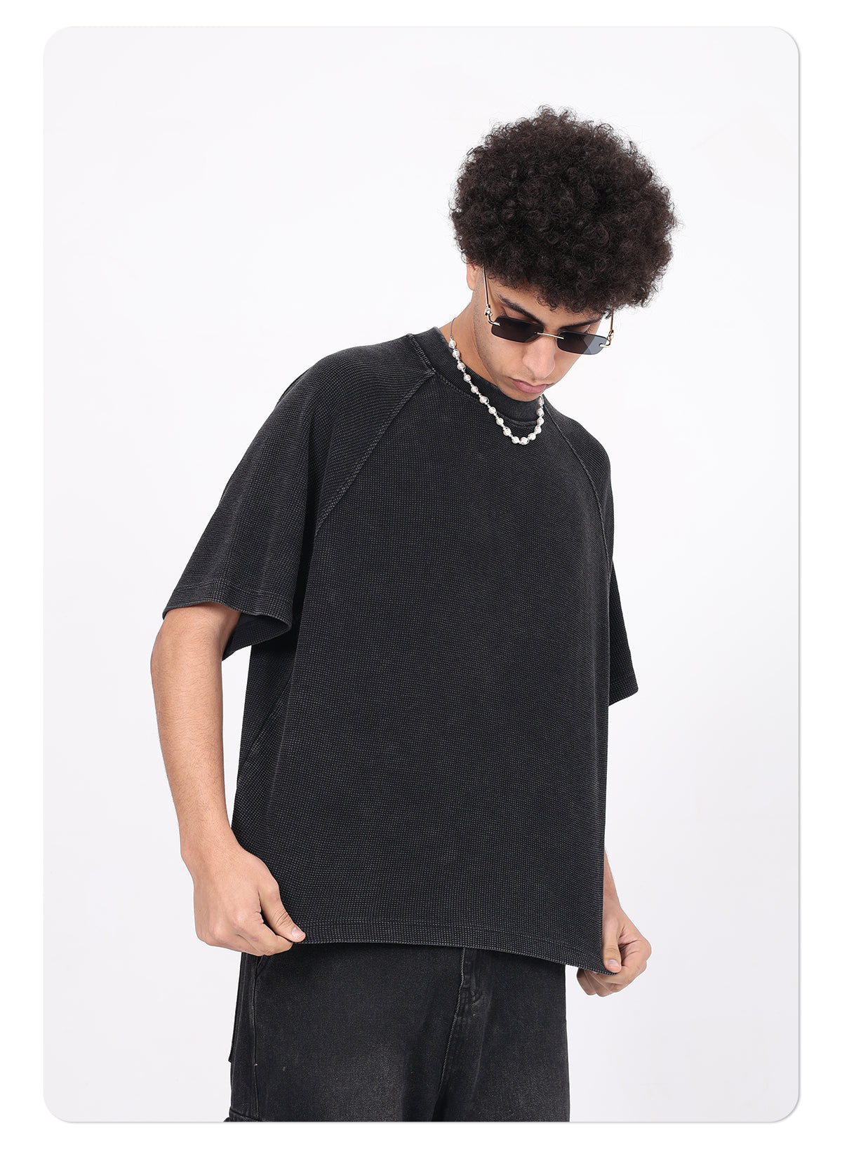 Men's 100% Cotton Vintage Snow Wash Distressed High-Street Boxy Fit Polo-Collar Short-Sleeve T-shirt