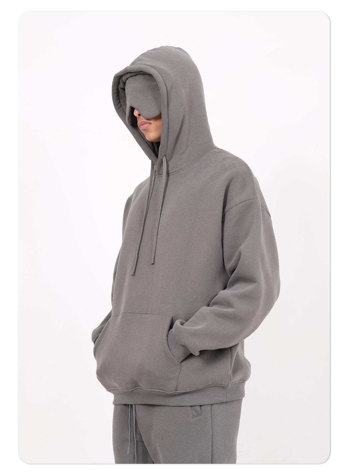 Winter New Style Eye Mask Solid Hoodies OEM Service Custom Print Logo 350 Grams Loose Hip Hop Fleece Hooded For Men