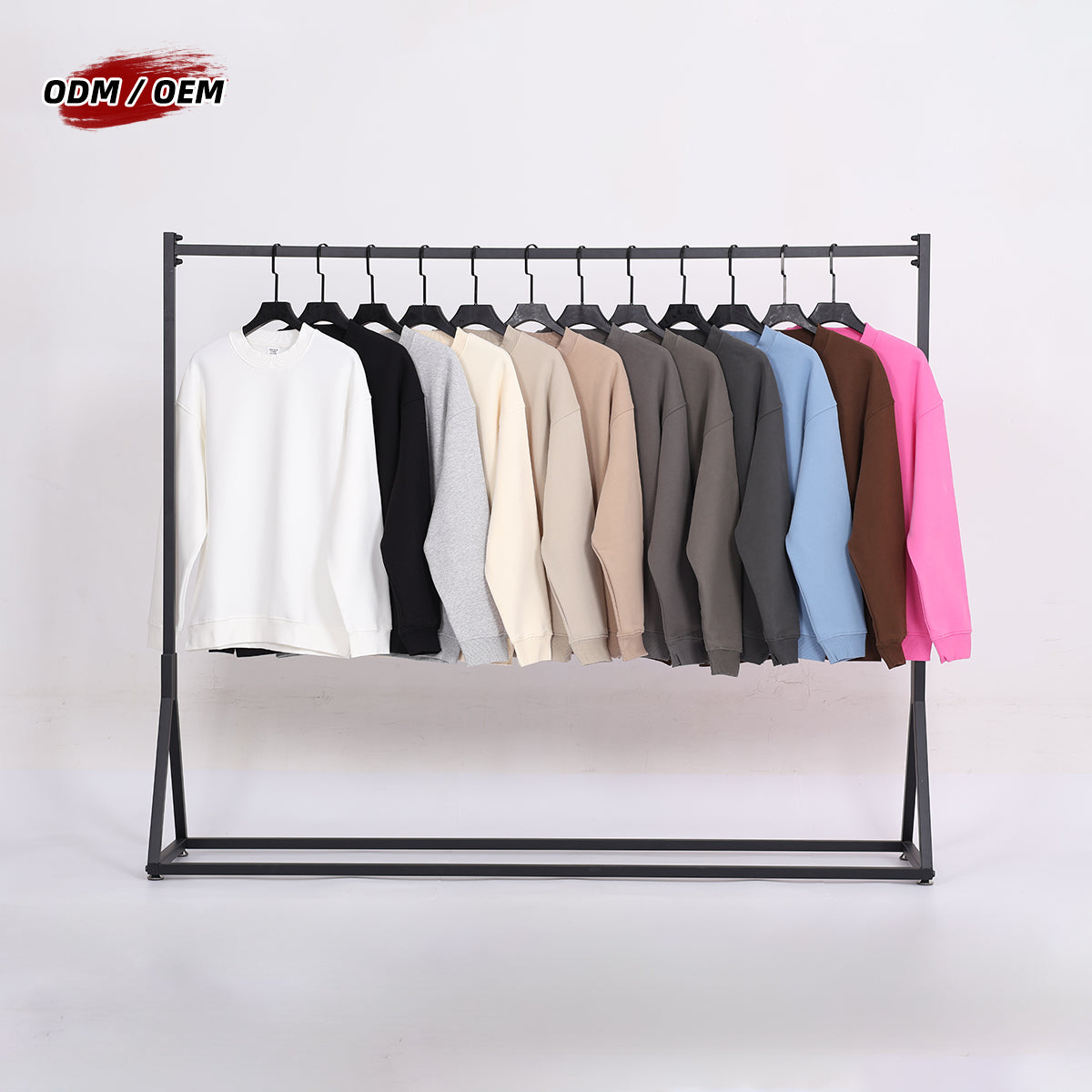 Custom Printing Logo Streetwear Polar Fleece Lined Crewneck Sweatshirt Solid Color Oversized Fit Sweatshirt