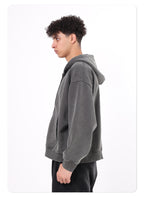 OEM Vintage Zipper-up Hoodie Washed Loose Distressed Boxy-Fit 400GSM Fleece Hooded Sweatshirt Double Zipper Men's Hoodie