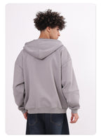 男士复古冬季 385 克重抓绒拉链连帽衫锁针刺绣前开拉链卫衣