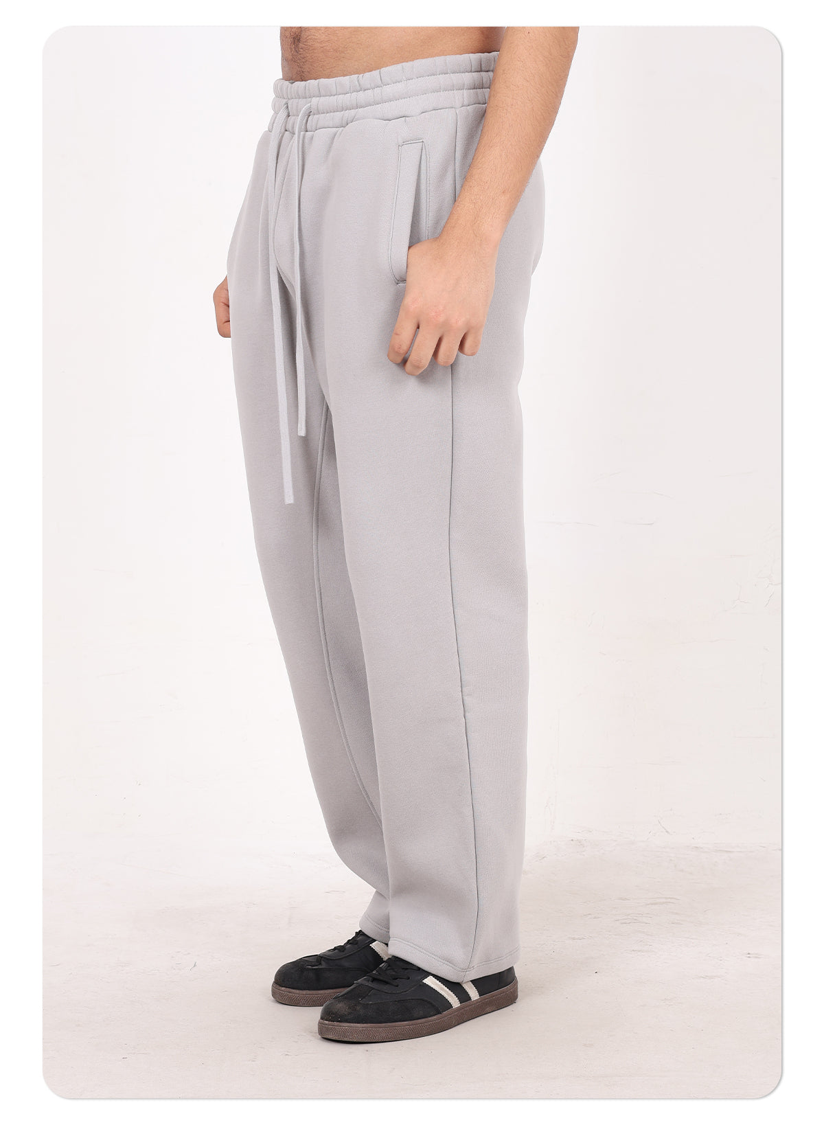 Men's 350GSM Hip Hop Casual Trousers Solid Loose Sports Pants Fleece Straight-Leg Pants Custom Printed Logo Pants