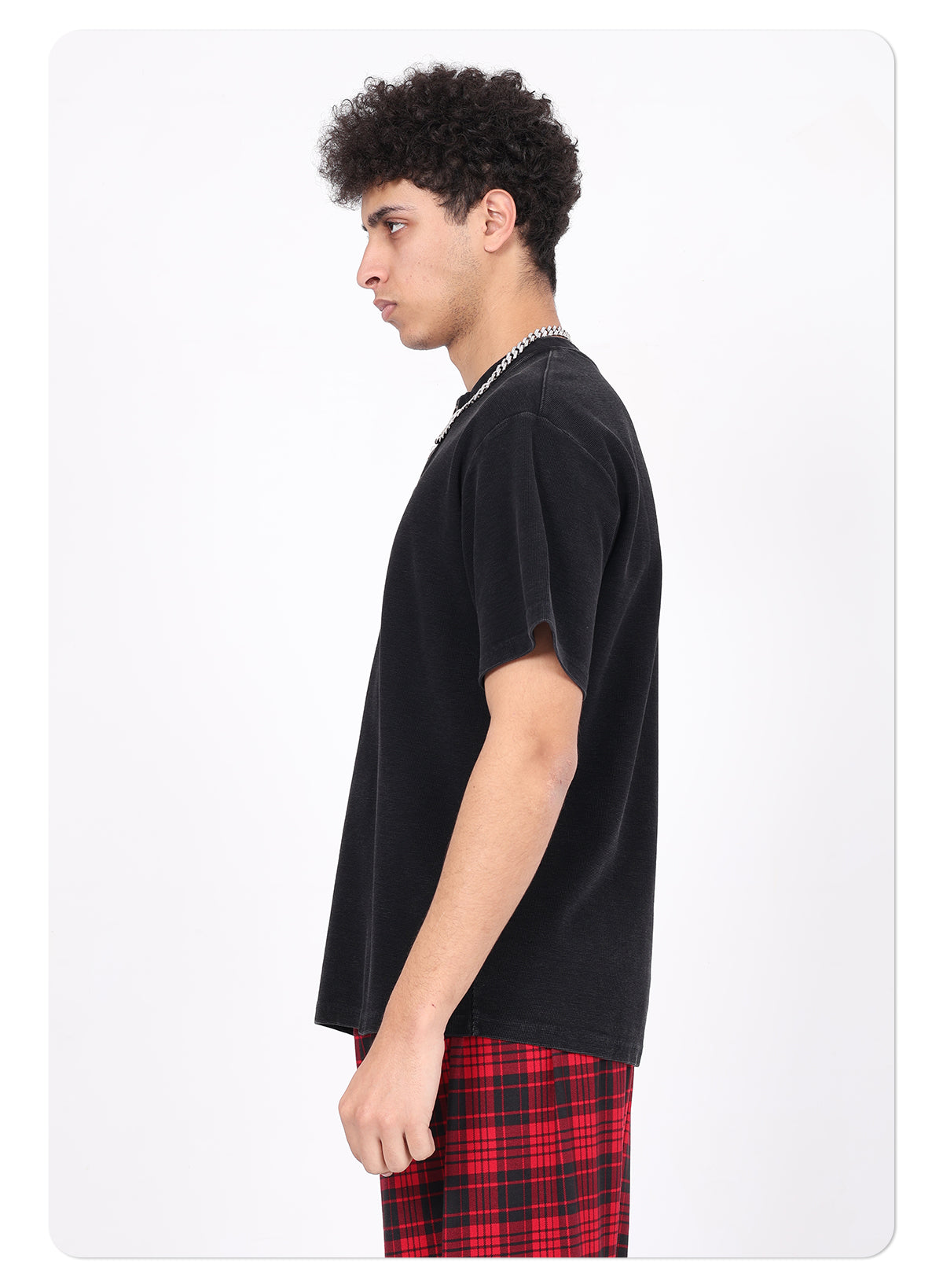 Henley Neck Batik Waffle Knit T-shirt