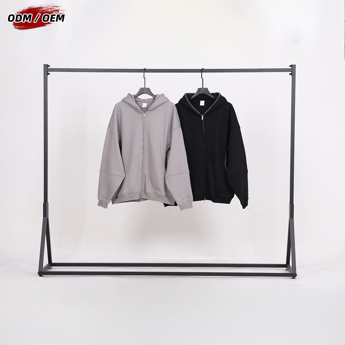 Men's Vintage Winter 385GSM Fleece Zipper-up Hooded Jacket Lock-stitch Embroidery Front-opening Zipper Hoodie