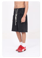 320GSM Men's Vintage Washed Double Waistband Shorts with Snowflake Distressed Finish, Dual Waistband, West Coast Inspired Design