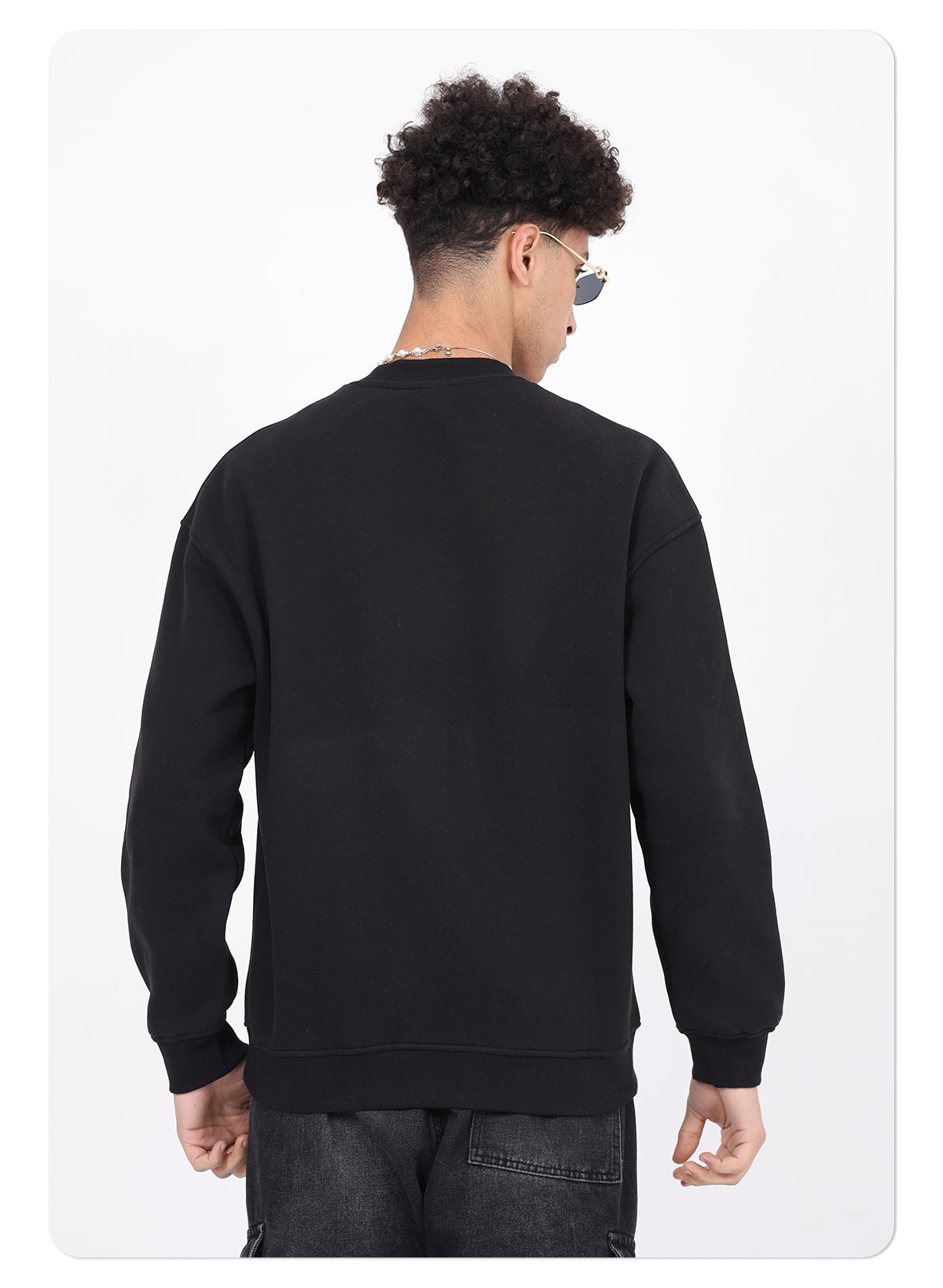 Custom Printing Logo Streetwear Polar Fleece Lined Crewneck Sweatshirt Solid Color Oversized Fit Sweatshirt