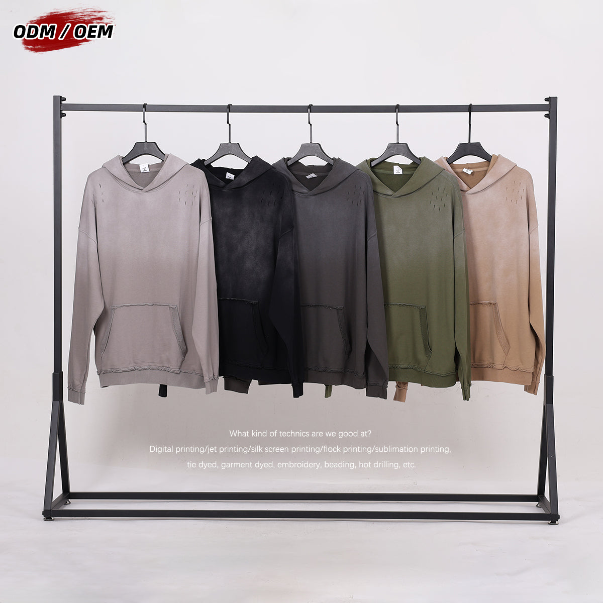 High street distressed hoodie batik washed gradient loose pure cotton American style damaged hoodie